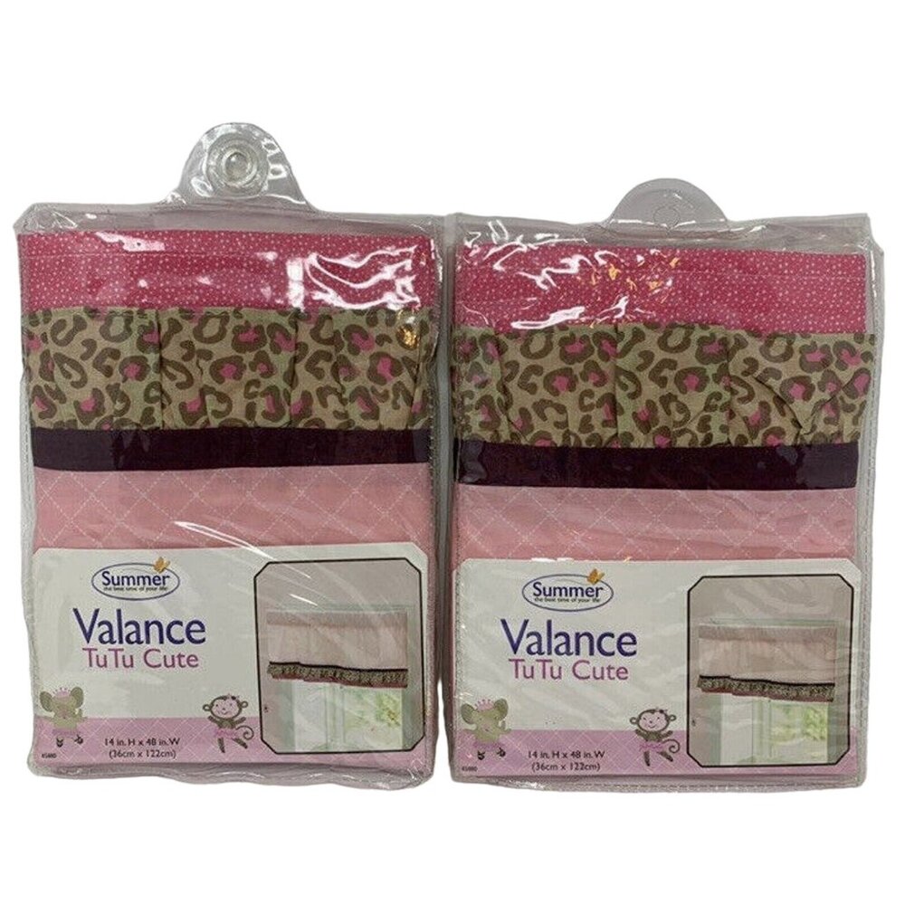 Summer Nursery Window Valance Pink Infant Jungle Safari Leopard Print  48 x 14